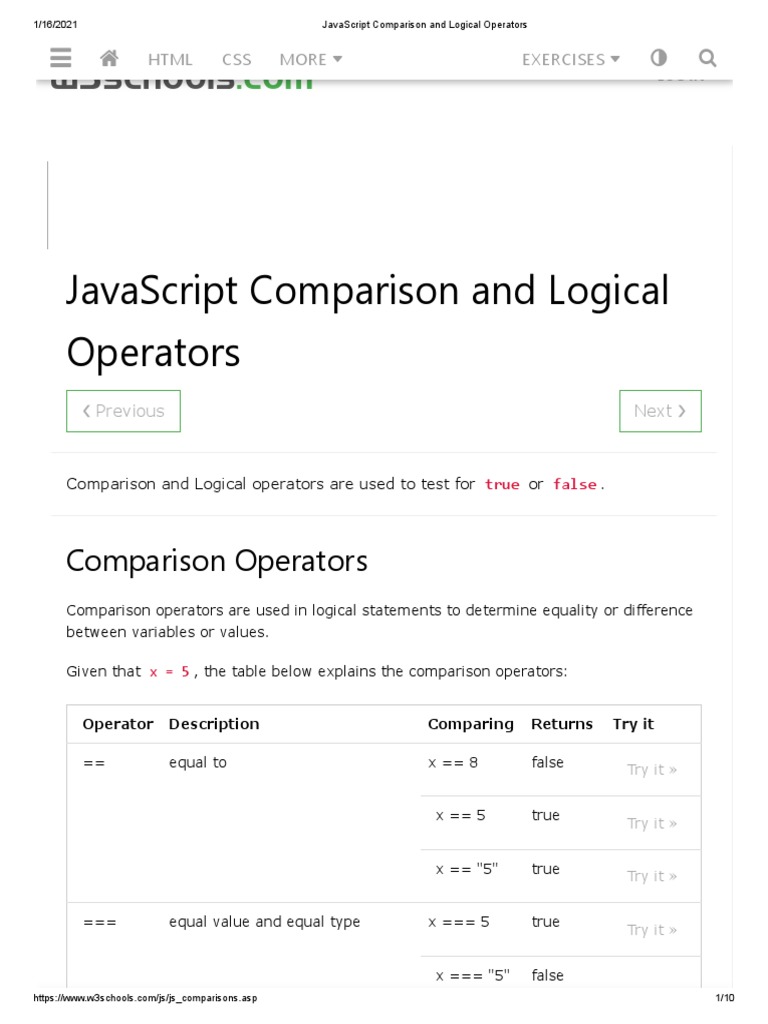 JavaScript Comparison and Logical Operators | PDF | Computer Science ...