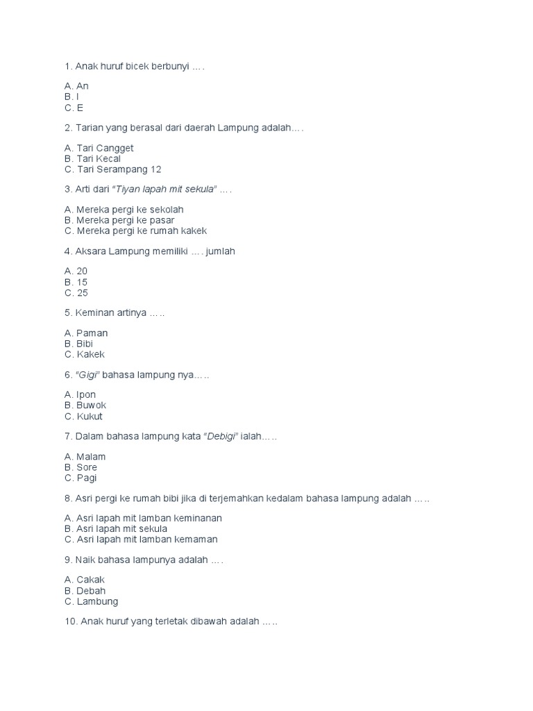 Soal Bahasa Lampung Kelas 1 Semester Genap