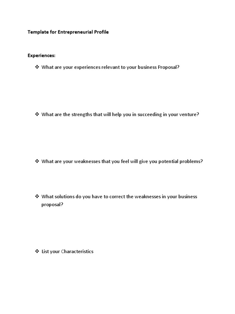 Entrepreneurial Profile Template | PDF