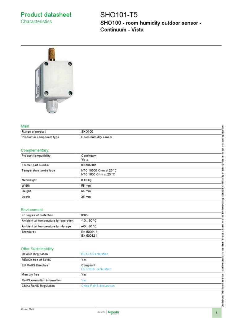 European HVAC Sensors - SHO101-T5 | PDF