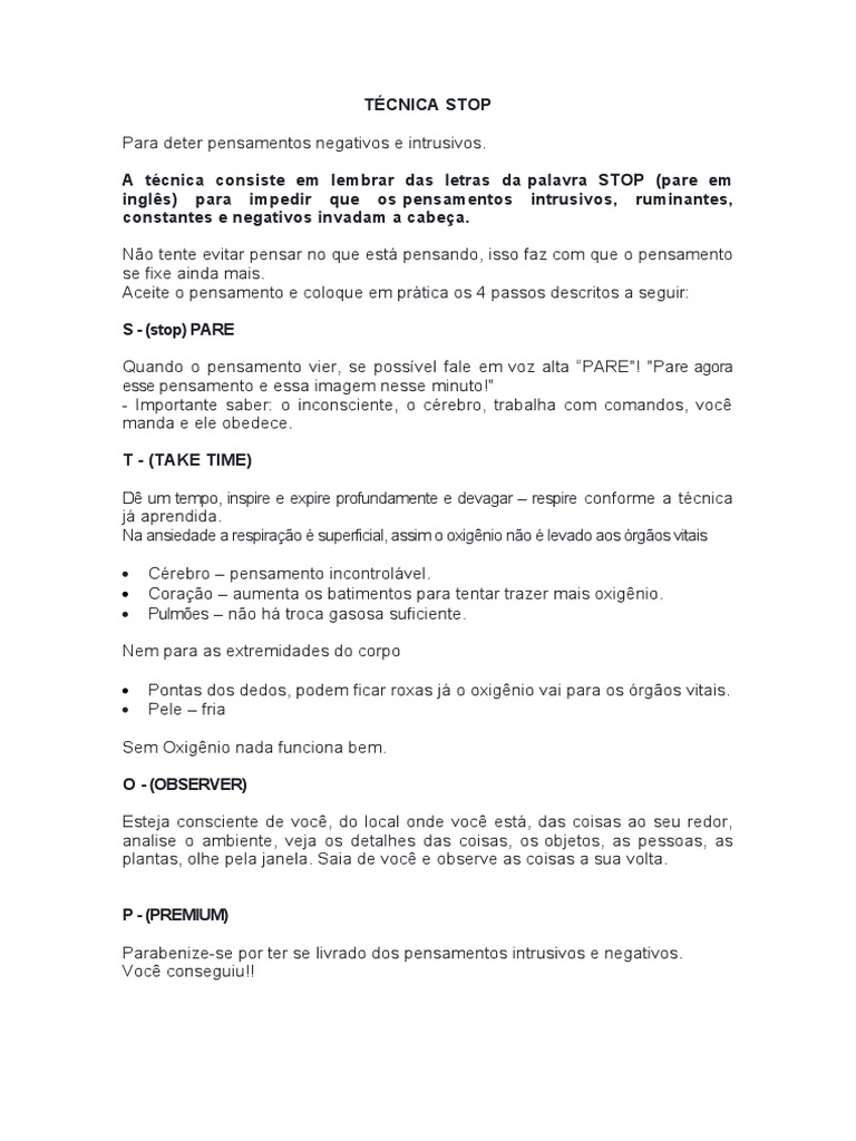 Técnica STOP: Controle Pensamentos Negativos | PDF | Autoajuda