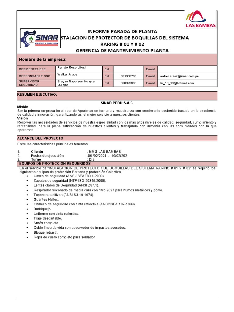 Informe de Seguridad de Parada de Planta Chancado Primario, Sistema ...