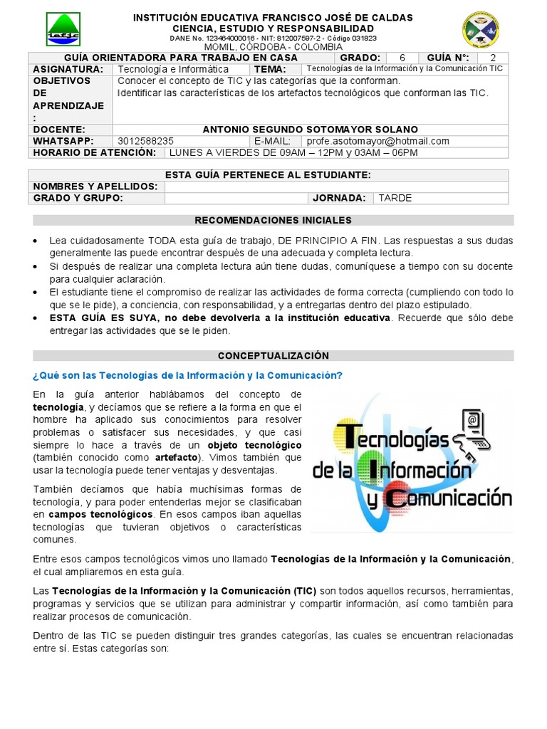 02 Guia General Tecnologia e Informatica - Grado 6 | PDF | Tecnología ...