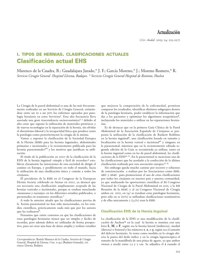 Clasificación EHS de Hernias Abdominales | PDF | Especialidades Medicas ...