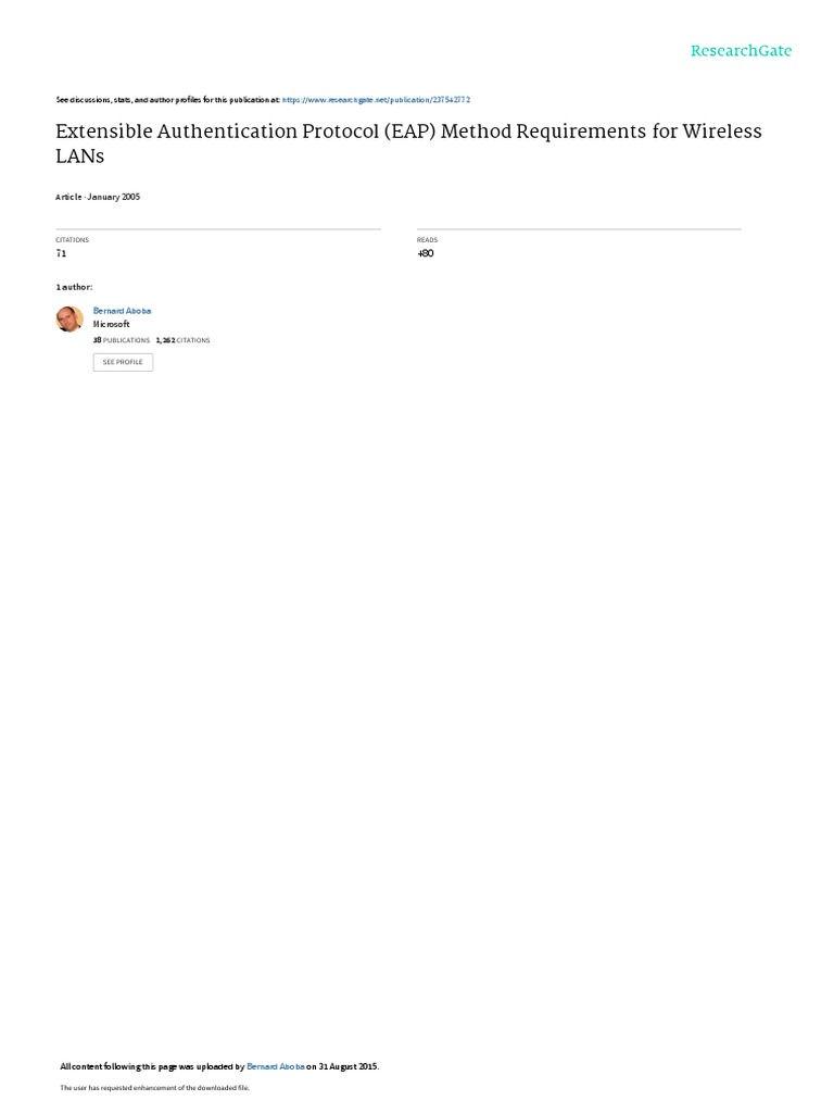 Extensible Authentication Protocol EAP Method Requ | PDF | Cyberwarfare ...