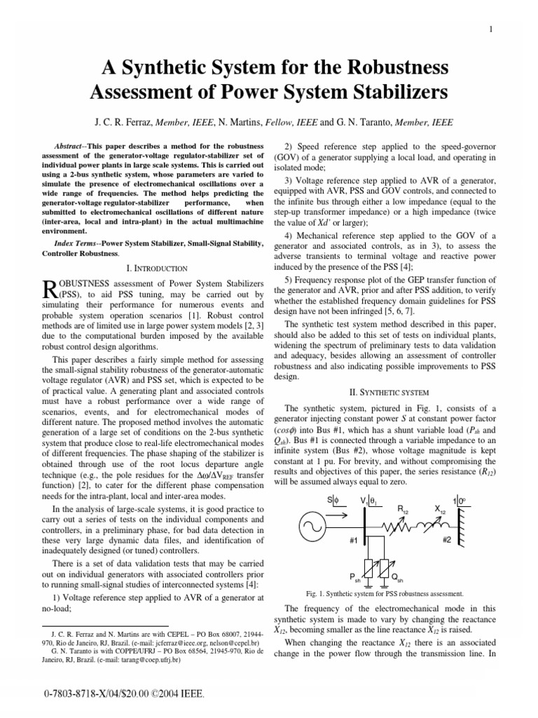 Robustness Assessment of Power Stabilizers | PDF | Electrical ...