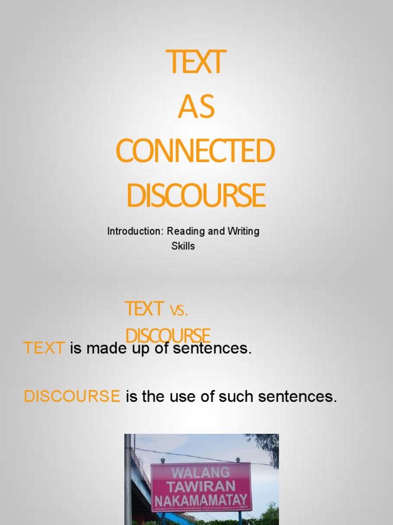 Text AS Connected Discourse Introduction Reading and Writing Skills PDF