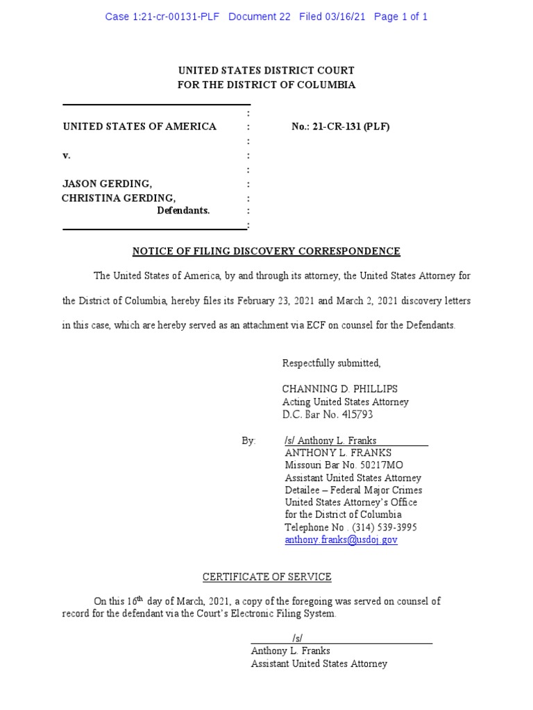 Notice of Filing Discovery Correspondence PDF Discovery (Law