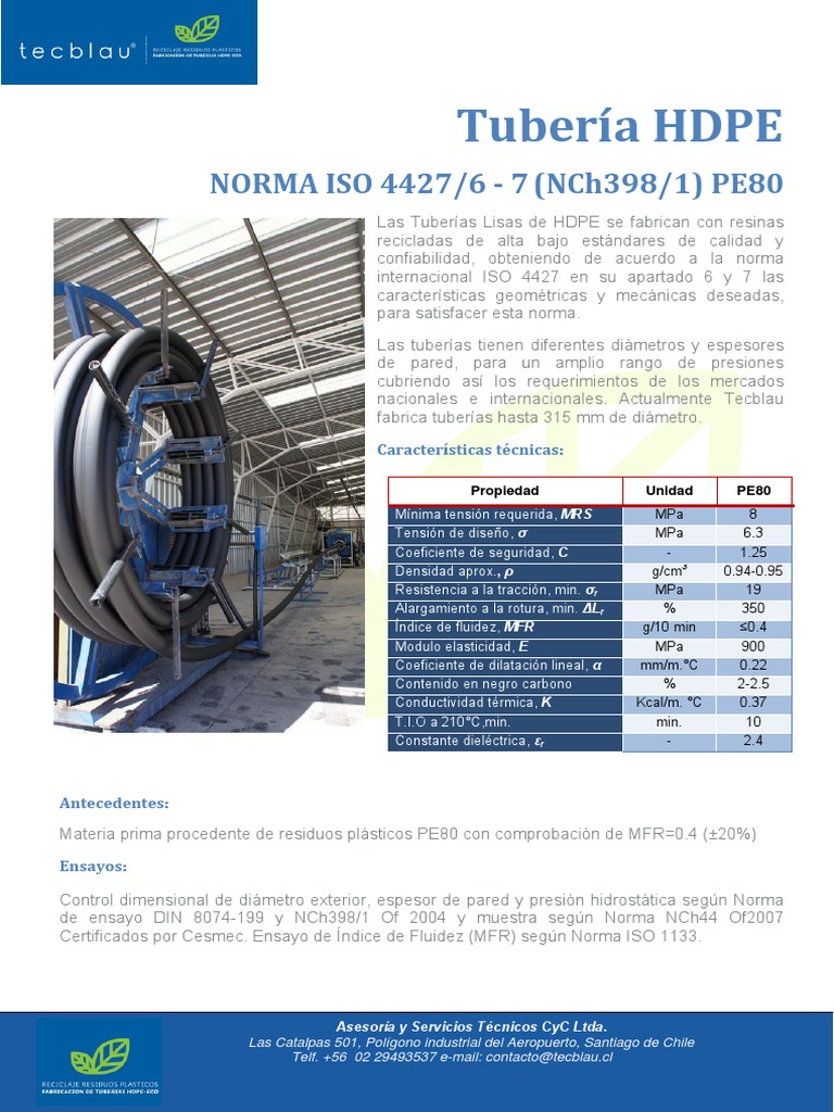 Tuberia HDPE P80 ISO 4427 | PDF | Riego | Tubería (transporte de fluidos)