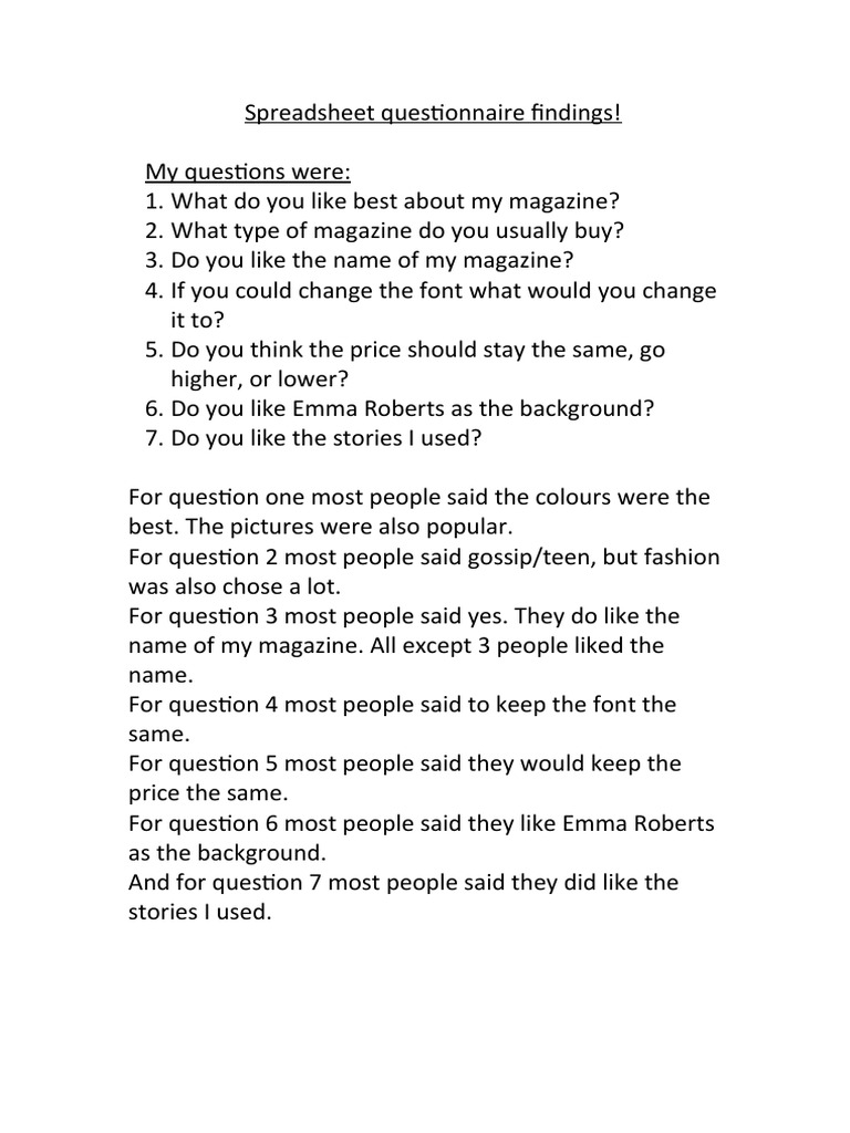 'Questionnaire Findings | PDF