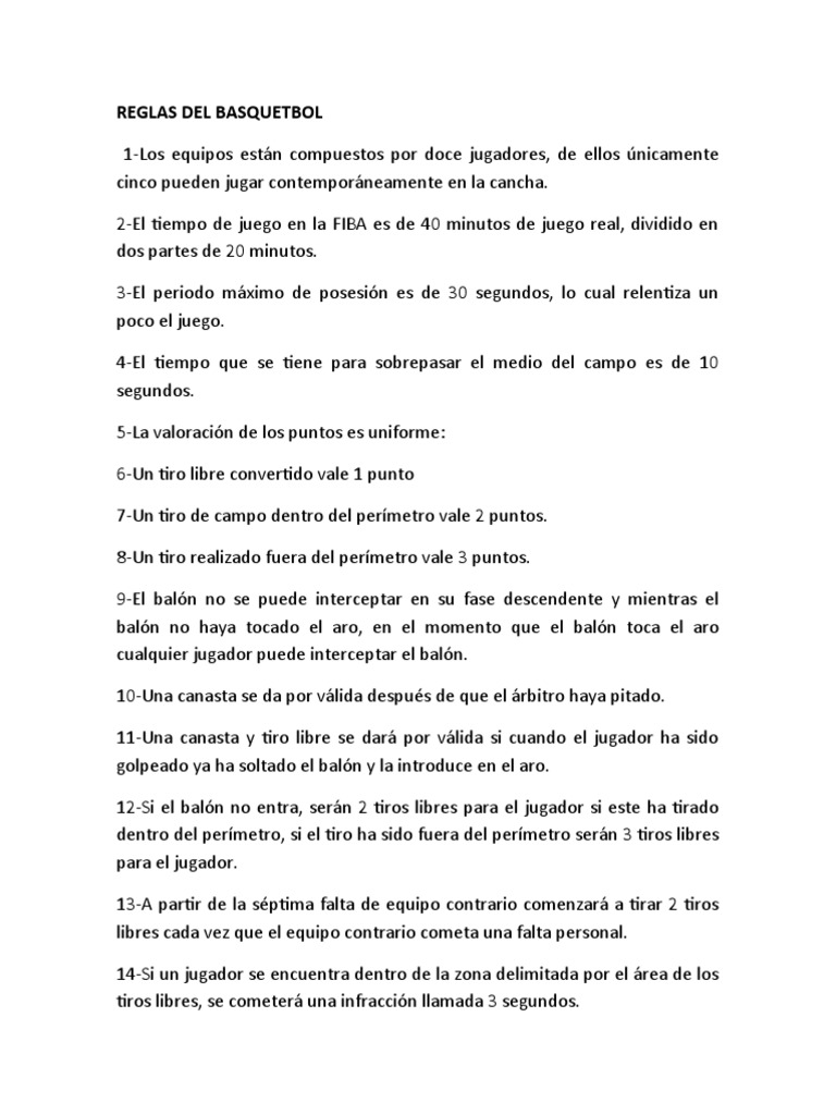 ¿Cuáles son las reglas del baloncesto