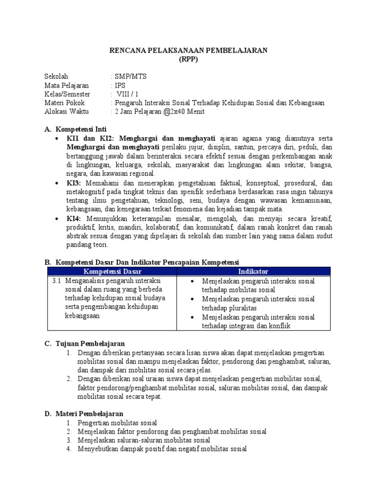Rencana Pelaksanaan Pembelajaran Pdf