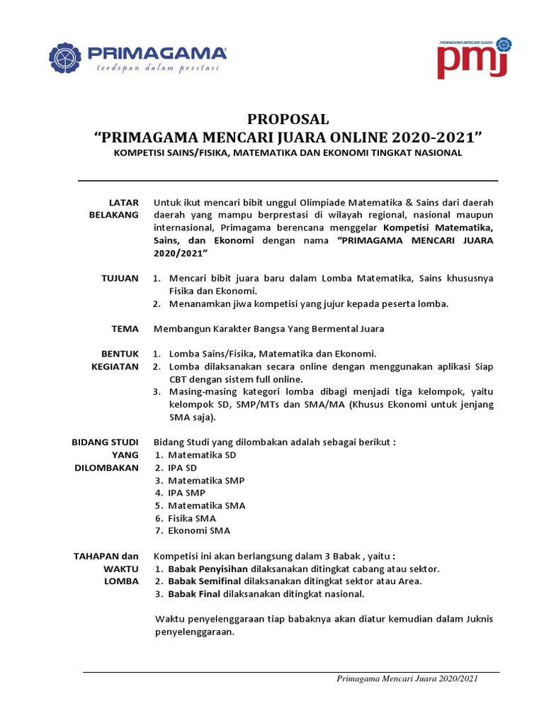 Proposal Kompetisi Sains Nasional Pmj Online 2020 2021 Pdf