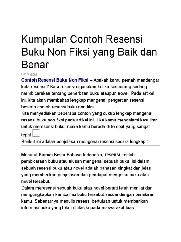 Kumpulan Contoh Resensi Buku Non Fiksi Yang Baik Dan Benar