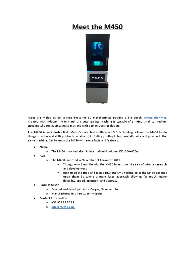 Meet The M450 | PDF | 3 D Printing | Computing