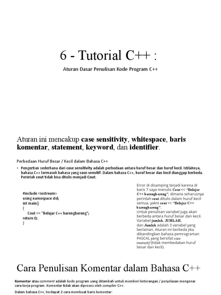 Aturan Dasar Penulisan Kode C++ | PDF