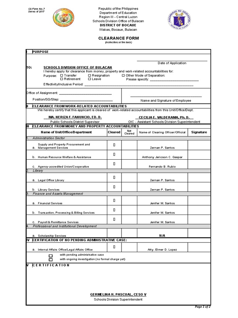 Clearance Form: CS Form No. 7 Series of 2017 | PDF | Policy | Economies