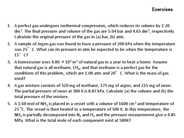 Gas Law Calculations and Exercises | PDF