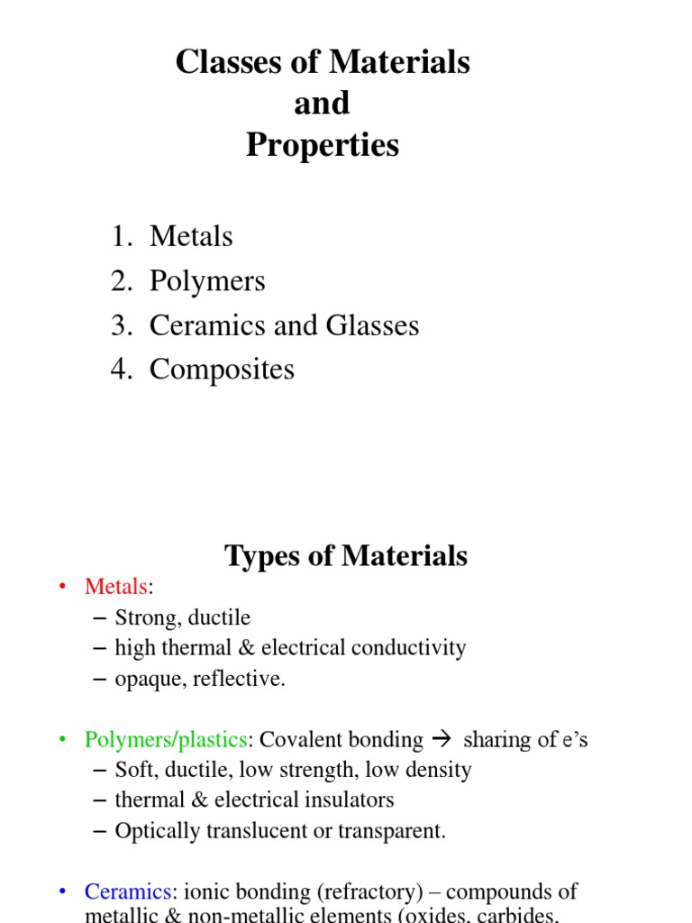 Overview of Material Classes and Properties | PDF | Alloy | Metals