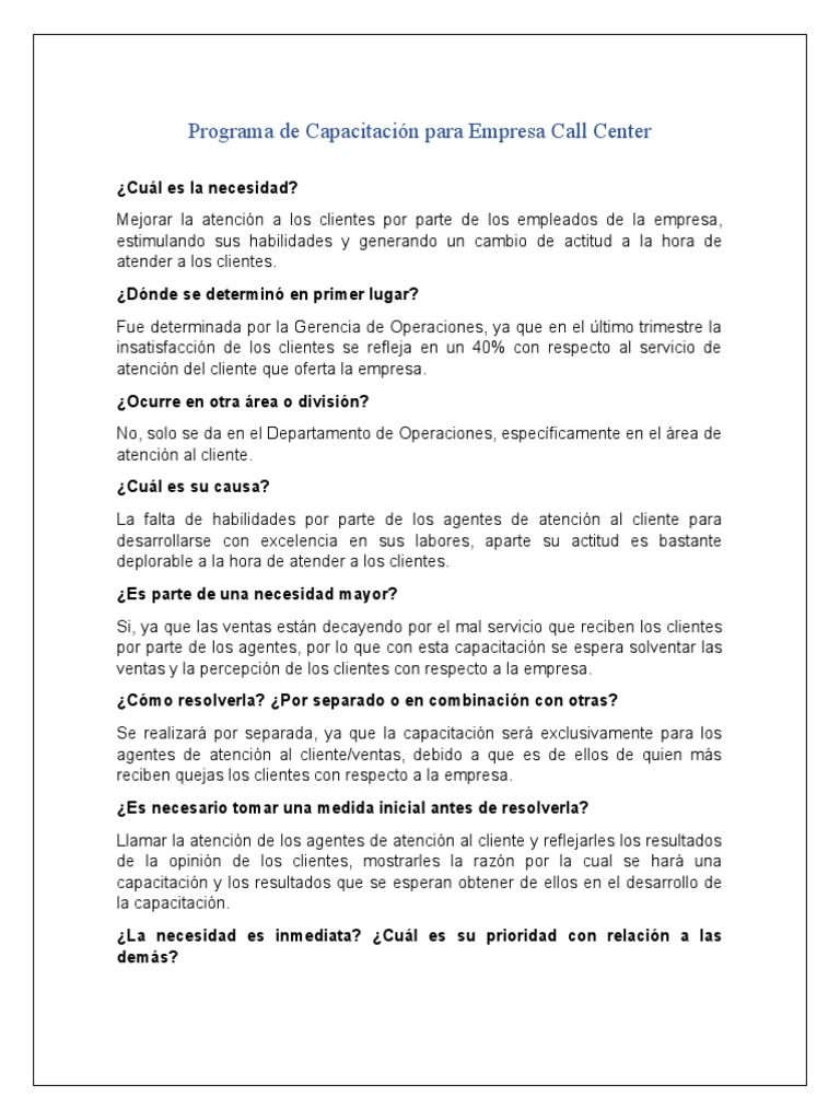 Capacitación para Agentes de Call Center | PDF | Servicio al Cliente ...