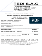 Recibo de Cuota Mantenimiento - 8 Feb 2021 - Gestedi S.A.C. - Ciudad Sol de Collique MZ F - (Torres Del Campo)