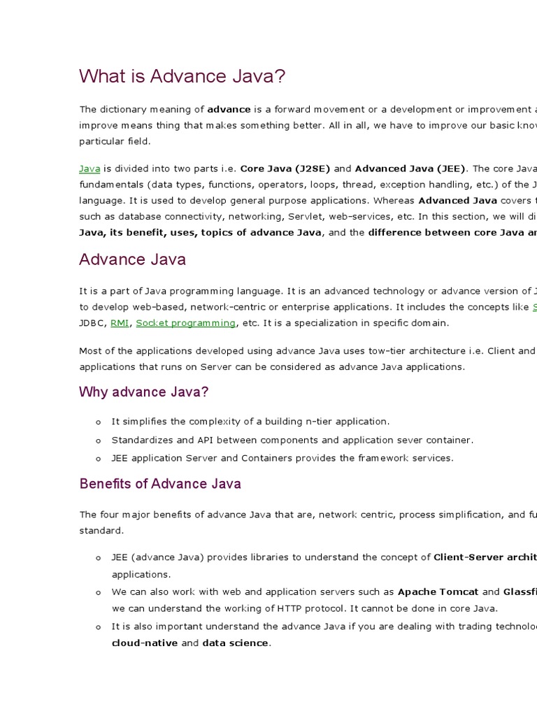 What Is Advance Java? | PDF | Spring Framework | Java (Programming ...