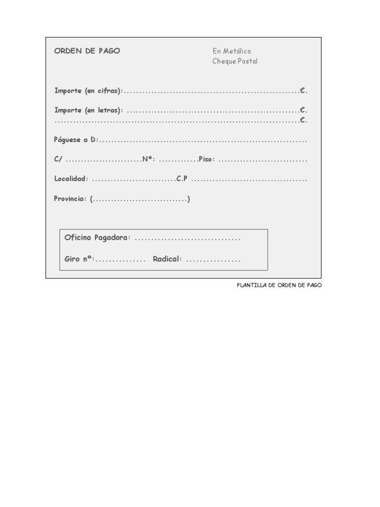Plantilla de Orden de Pago en PDF | PDF