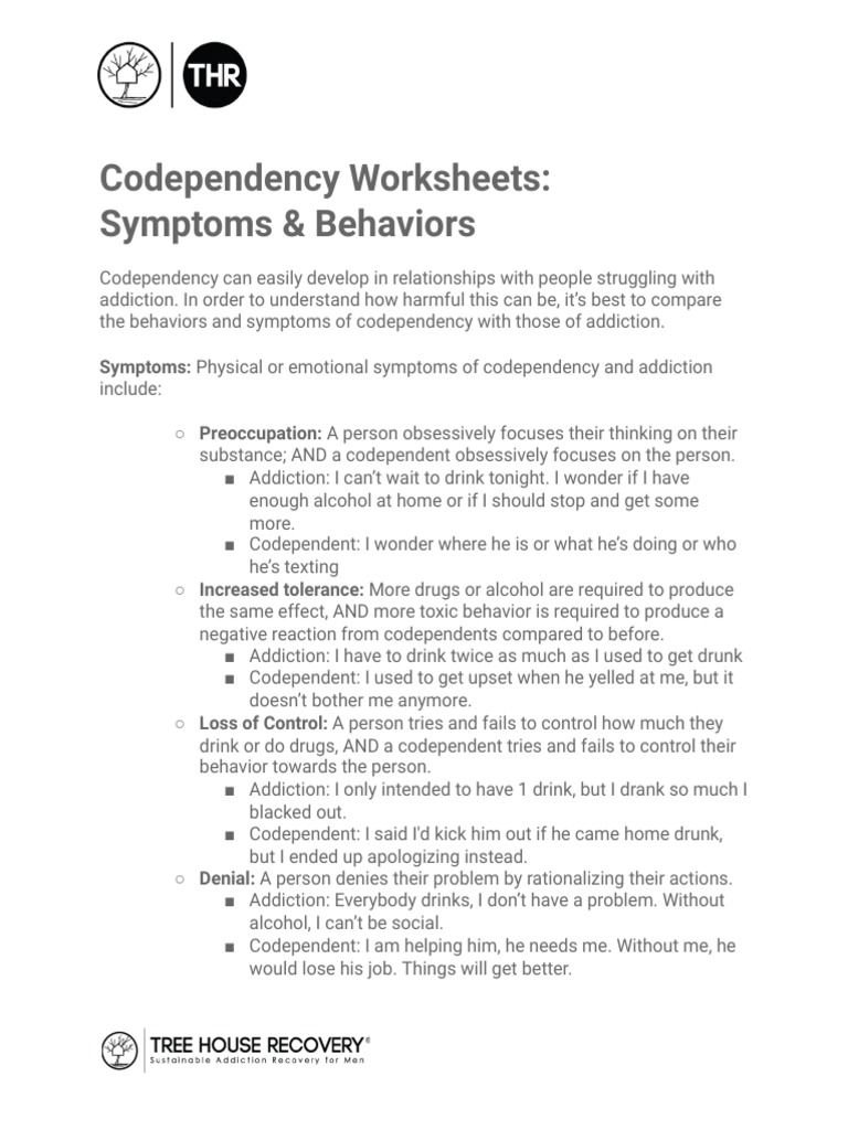 codependency worksheet tree house recovery | pdf | substance abuse