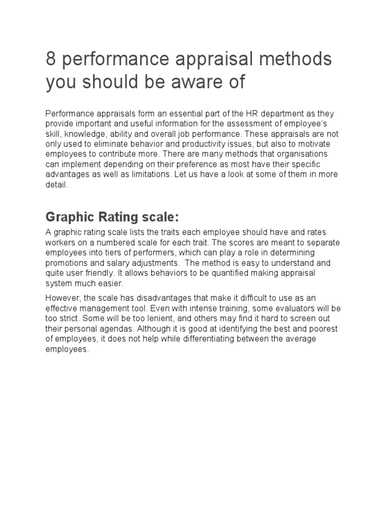 8 Performance Appraisal Methods You Should Be Aware Of Graphic Rating Scale PDF Performance