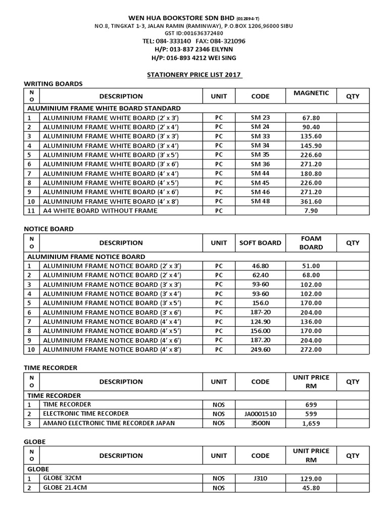 Stationery Price List PDF Color Pencil