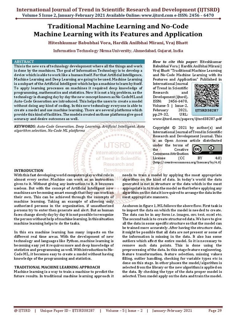 Traditional Machine Learning and No Code Machine Learning With Its ...