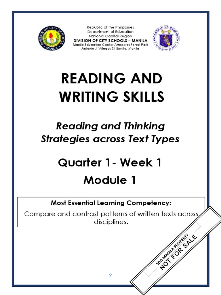 Reading and Writing Strategies across Text Types PDF Brainstorming Reading Comprehension