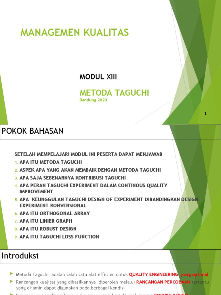 Metoda Taguchi dalam Manajemen Kualitas | PDF