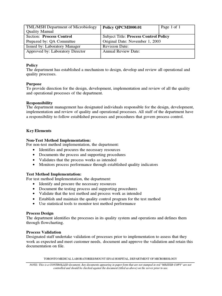 Microbiology Process Control Policy | PDF | Business Process | Evaluation