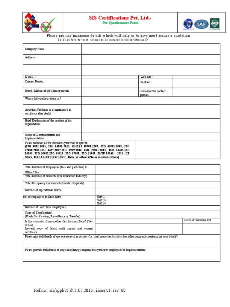SIS Certification Application Form | PDF | International Organization ...