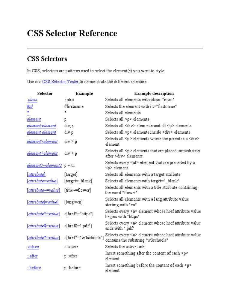 CSS Selector Reference | PDF | Hypertext | Cyberspace
