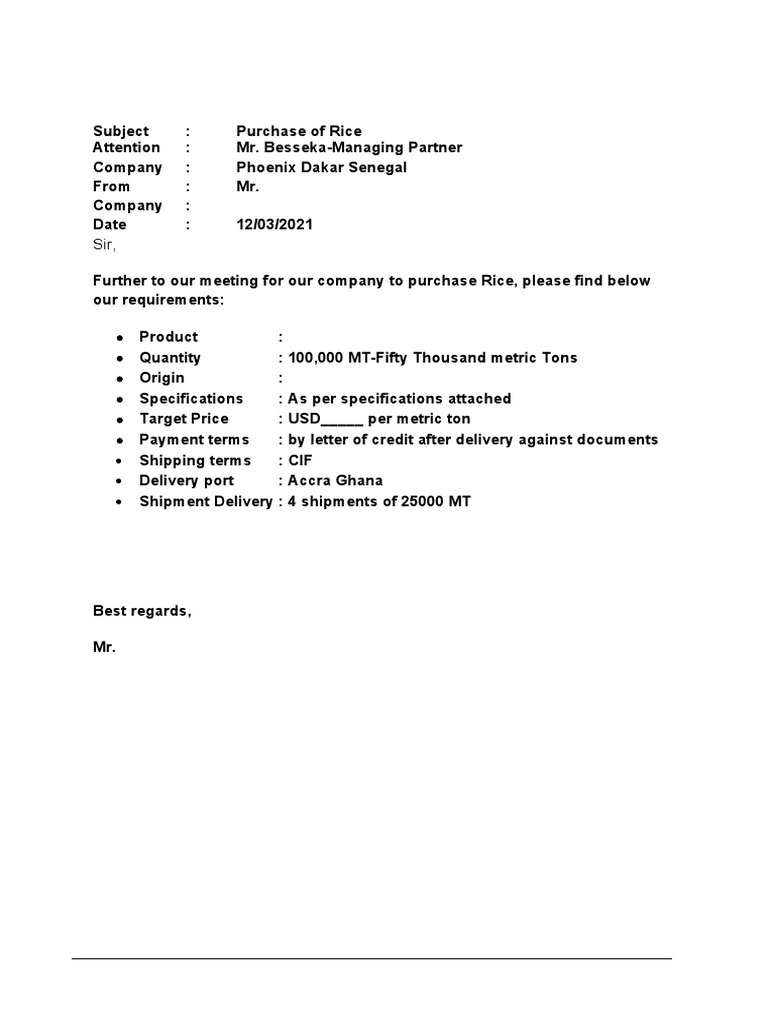 Sample Rice Request PDF