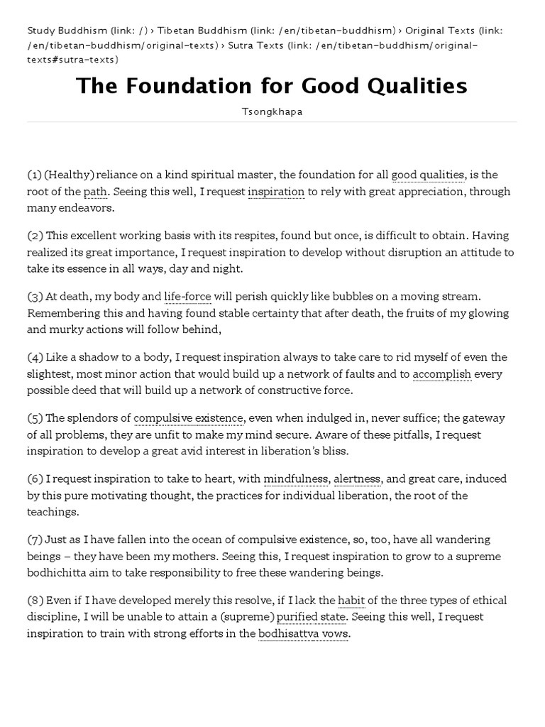 The Foundation For Good Qualities Study Buddhism PDF Je