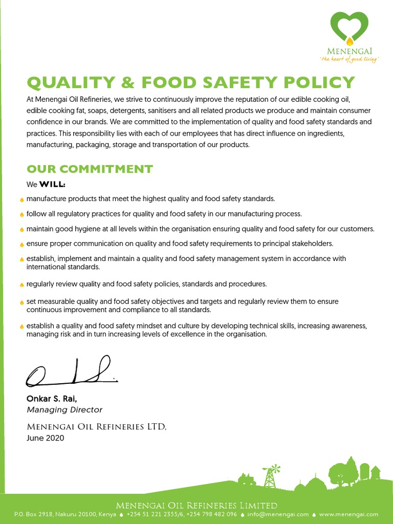Menengai Oil Quality & Safety Policy | PDF