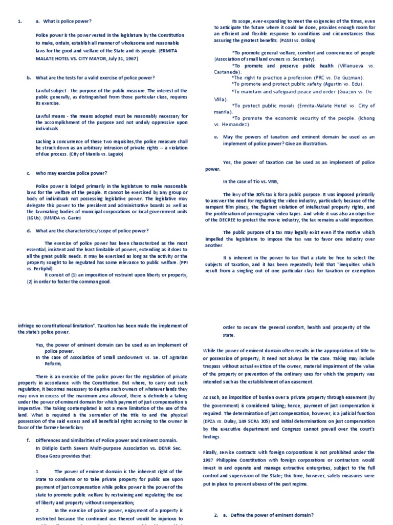 Police Power and Eminent Domain in the Philippines | PDF | Search And ...