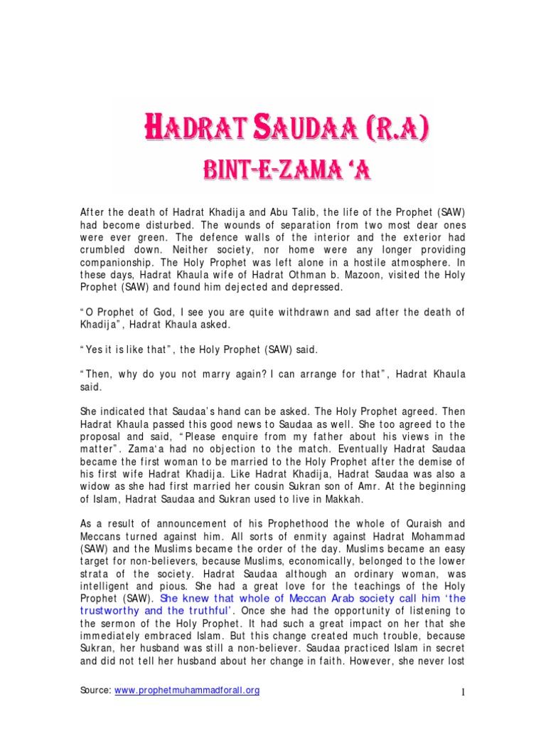 Hadrat Saudaa (R.a) | PDF | Hajj | Muhammad