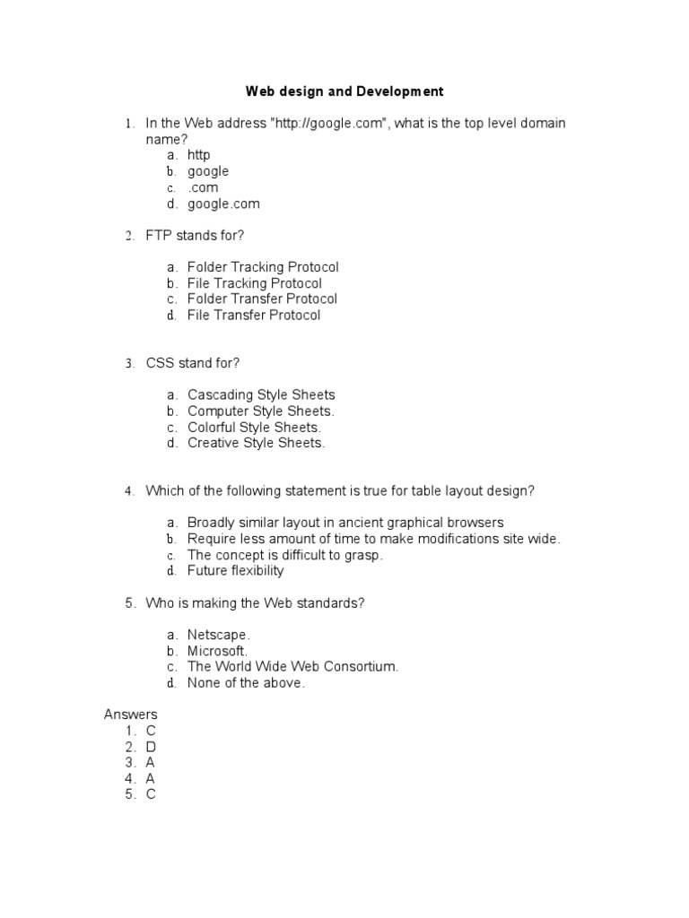 Web Design Basics Quiz Answers | PDF
