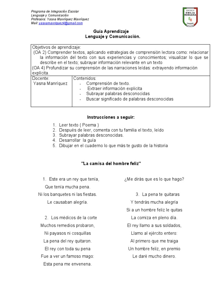 Guía de Comprensión Lectora en Lenguaje | PDF | Artes del Lenguaje y ...