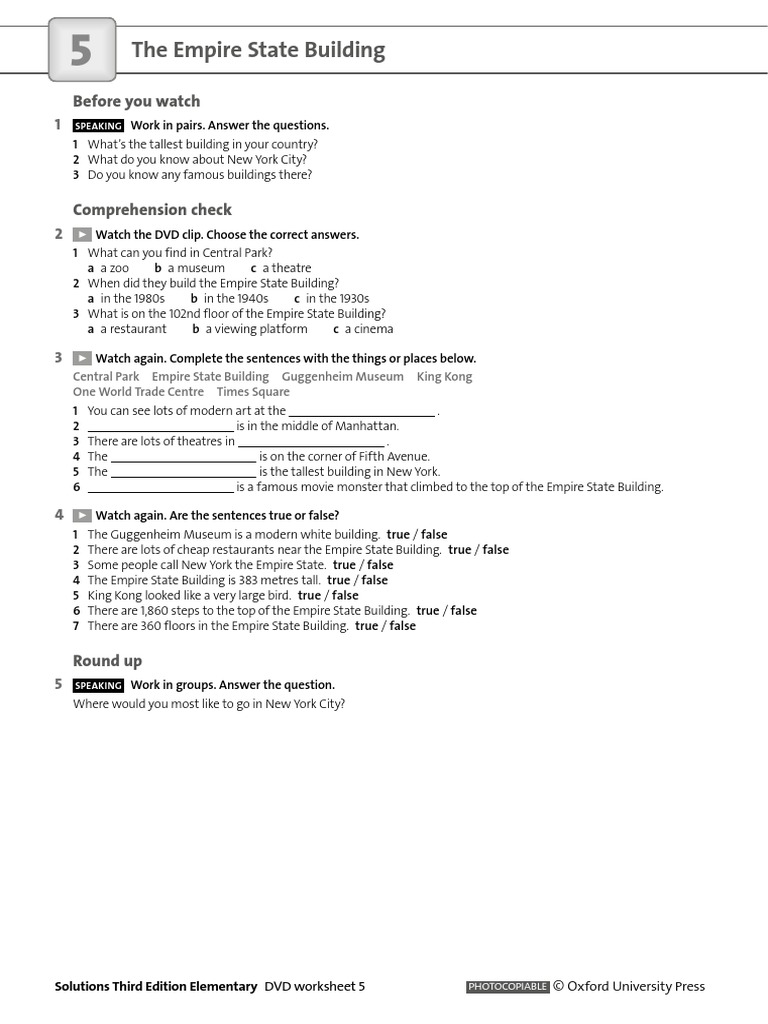 Unit 5 The Empire State Building Pdf New York City Crossword