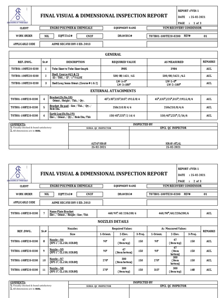 Final Visual & Dimensional Inspection Report General PDF