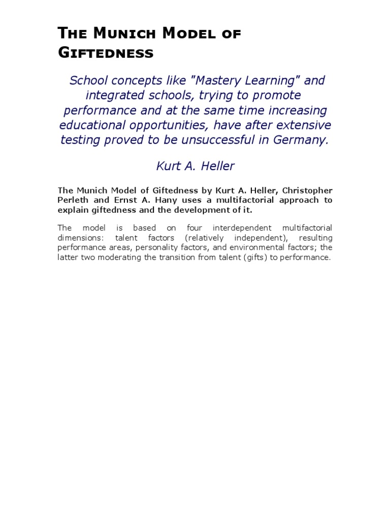 Munich Model of Giftedness Explained | PDF | Intellectual Giftedness ...