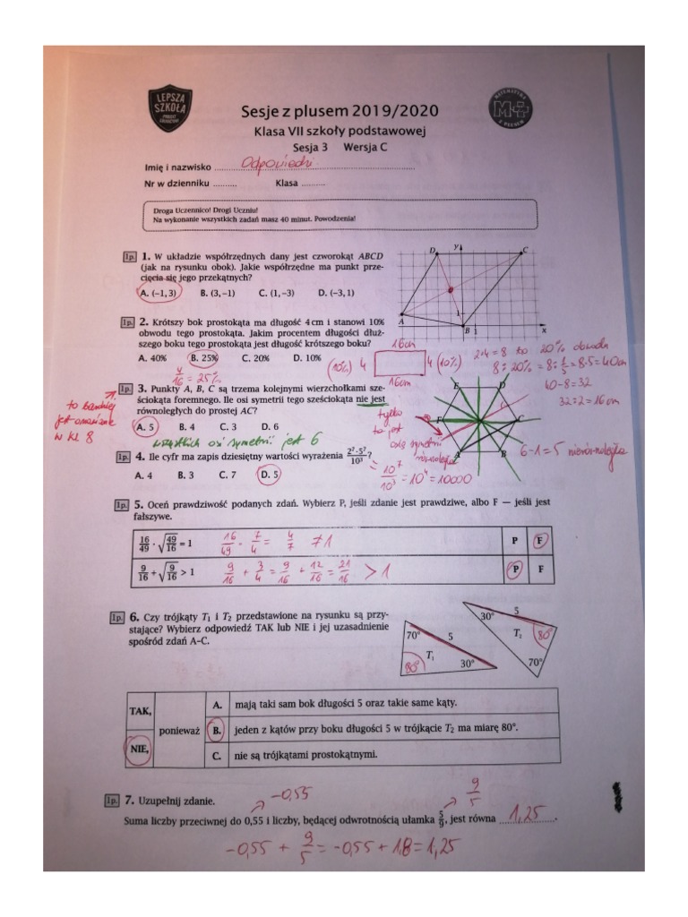 Sprawdzian Z Matematyki Klasa 7 Procenty Nowa Era