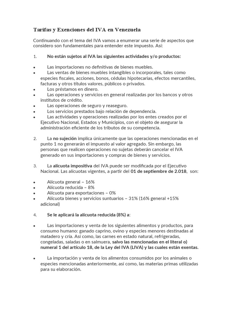 Alícuotas del IVA en Venezuela | PDF | Impuesto al valor agregado ...