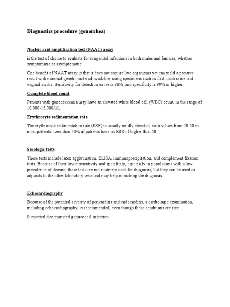 Diagnostics Procedure Gonorrhea | PDF