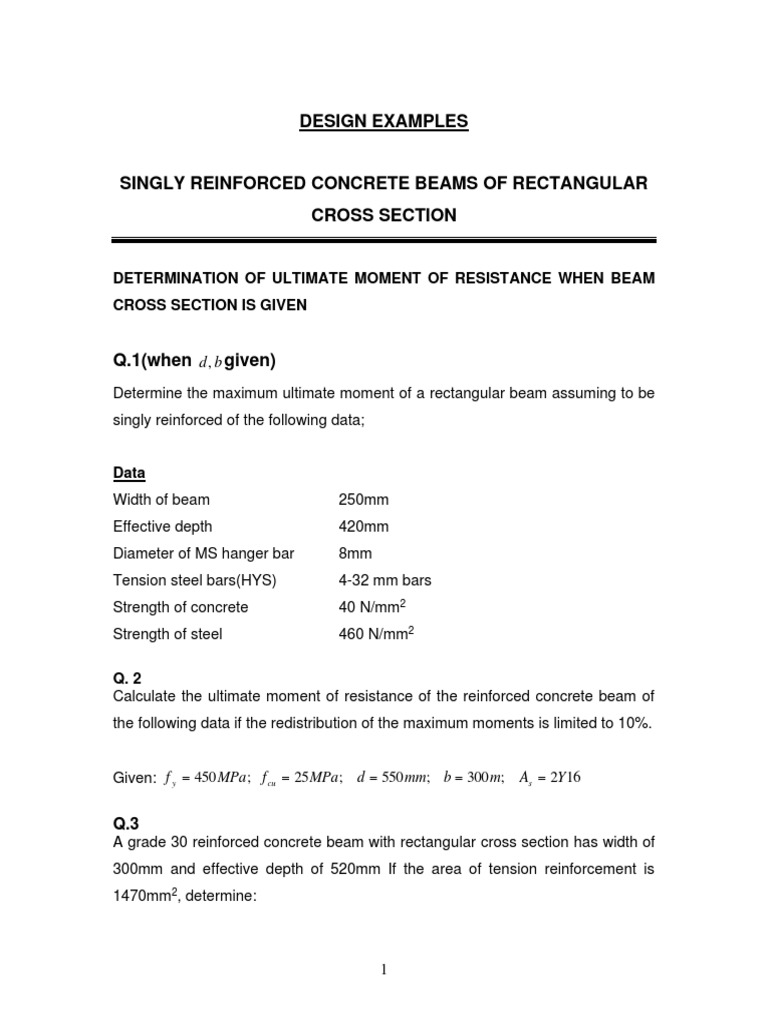 Singly Reinforced Beam Design Examples | PDF | Beam (Structure) | Bending
